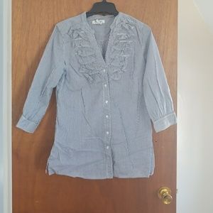 Blue and white stripe button up